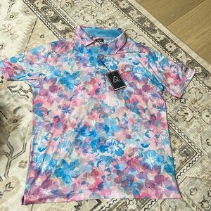 NWT Deolax Pink and Blue Floral Golf Polo Shirt